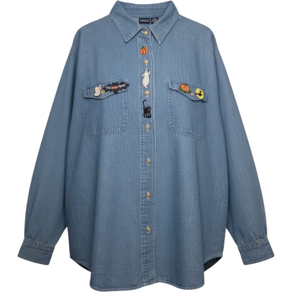Vintage Halloween Denim Button Down Shirt XL